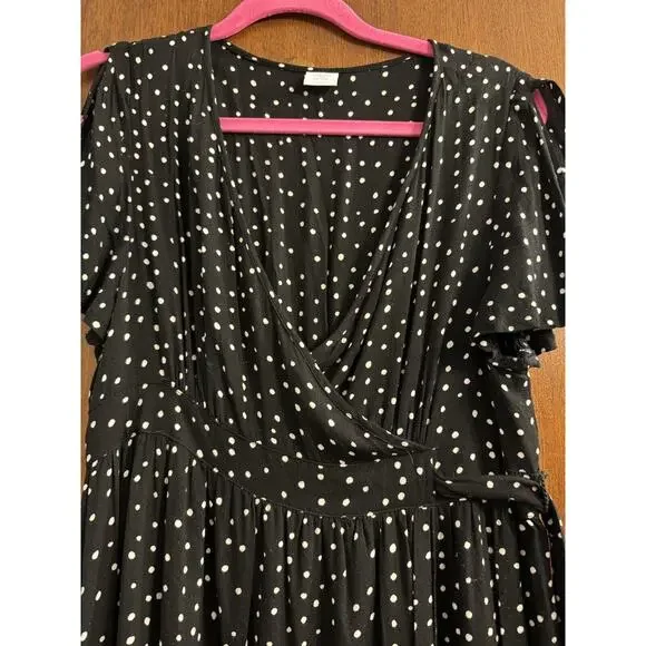 Patrons Of Peace Dress Large Faux Wrap Hi Lo Black Polka Dot Surplice Tie Back - Picture 4 of 9
